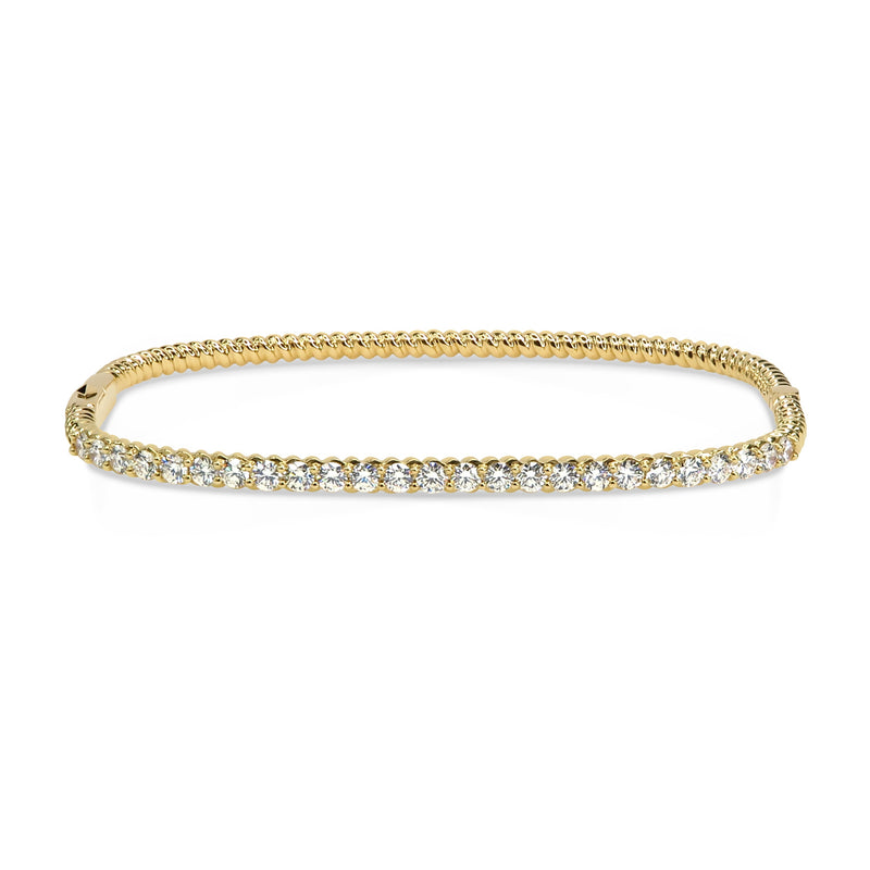 18K Yellow Gold Diamond Bangle with a Twist Pattern