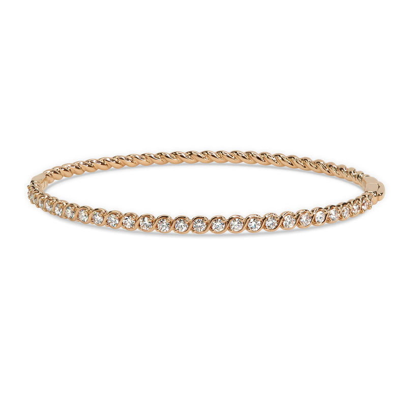 18K Rose Gold Diamond Bangle with a Braid and Twist Pattern