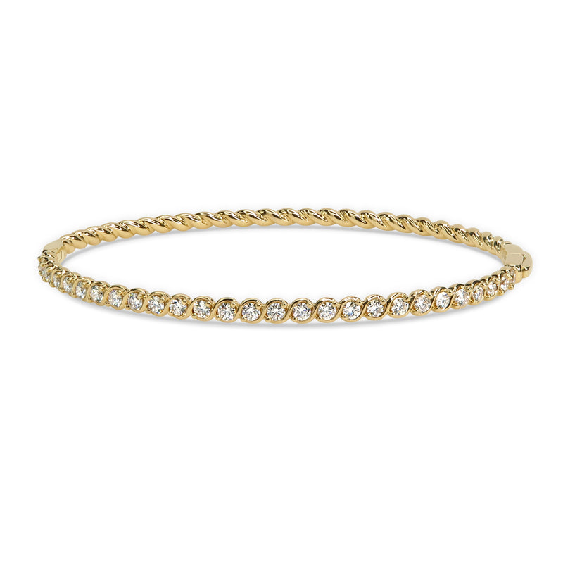 18K Yellow Gold Diamond Bangle with a Braid and Twist Pattern