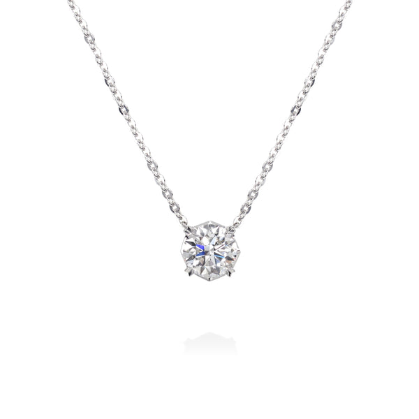 18K White Gold or Platinum Necklace with Round Brilliant Diamond Pendant