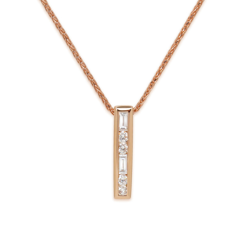 18K rose gold with ethically-sourced round brilliant and baguette diamonds