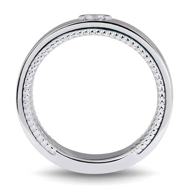 platinum white classic men's wedding band with marquise diamond stone