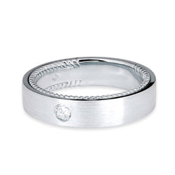 platinum white classic men's wedding band with a diamond centre stone