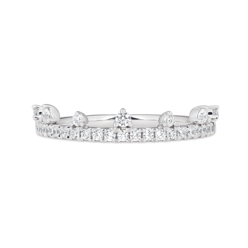 Crown style ring band. 18K white gold with ethically-sourced round brilliant diamonds