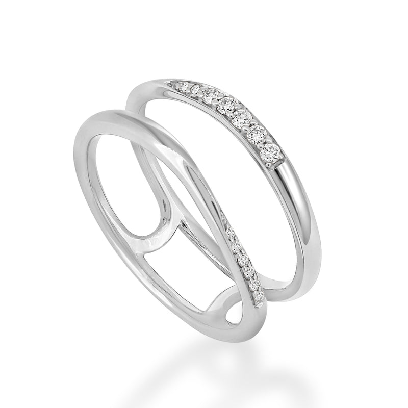 Double Layer Ring handcrafted in 18K white gold with ethically-sourced round brilliant diamonds