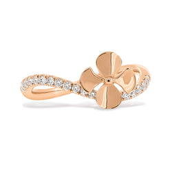 Begonia Flower Shaped Ring Handcrafted in 18K Rose Gold with a Round Brilliant Diamond Curve Band.