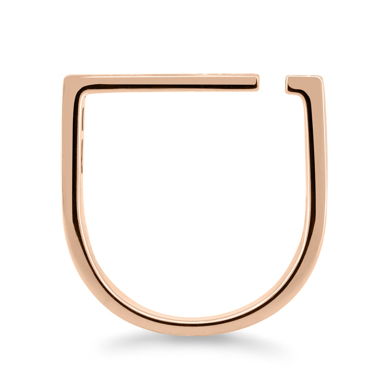 18K Rose Gold square-oval ring set with baguette and round brilliant diamonds